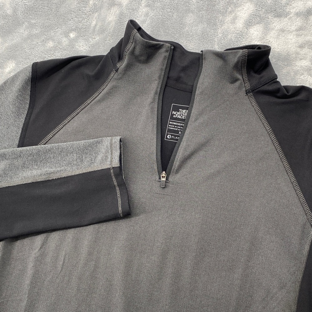 The North Face Womens XL FlashDry Quarter Zip Pullover Grey Herringbone‎ Black